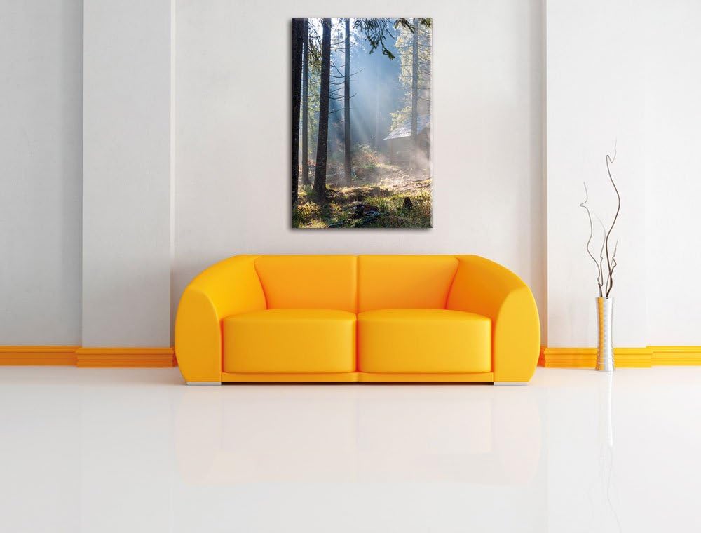 Sonnenstrahlen im Wald, Format: 100x70 auf Leinwand, XXL riesige Bilder fertig gerahmt mit Keilrahme