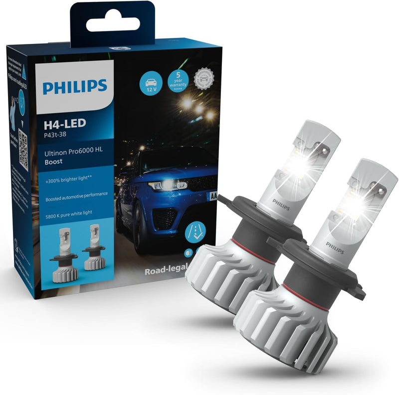 Philips Ultinon Pro6000 Boost H4-LED Scheinwerferlampe mit Strassenzulassung*, 300% helleres Licht**