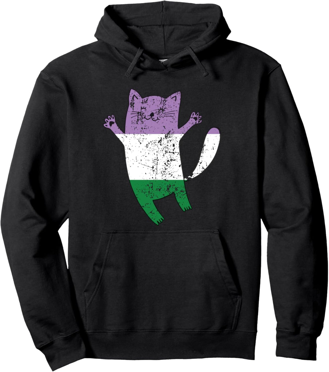 Genderqueer Pride Flagge Happy Cat Genderqueer Pullover Hoodie