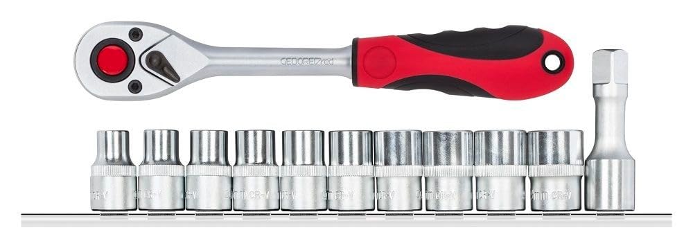 GEDORE red Steckschlüssel-Satz 1/2' 6-kant, metrisch, auf Steckleiste, 12-teilig