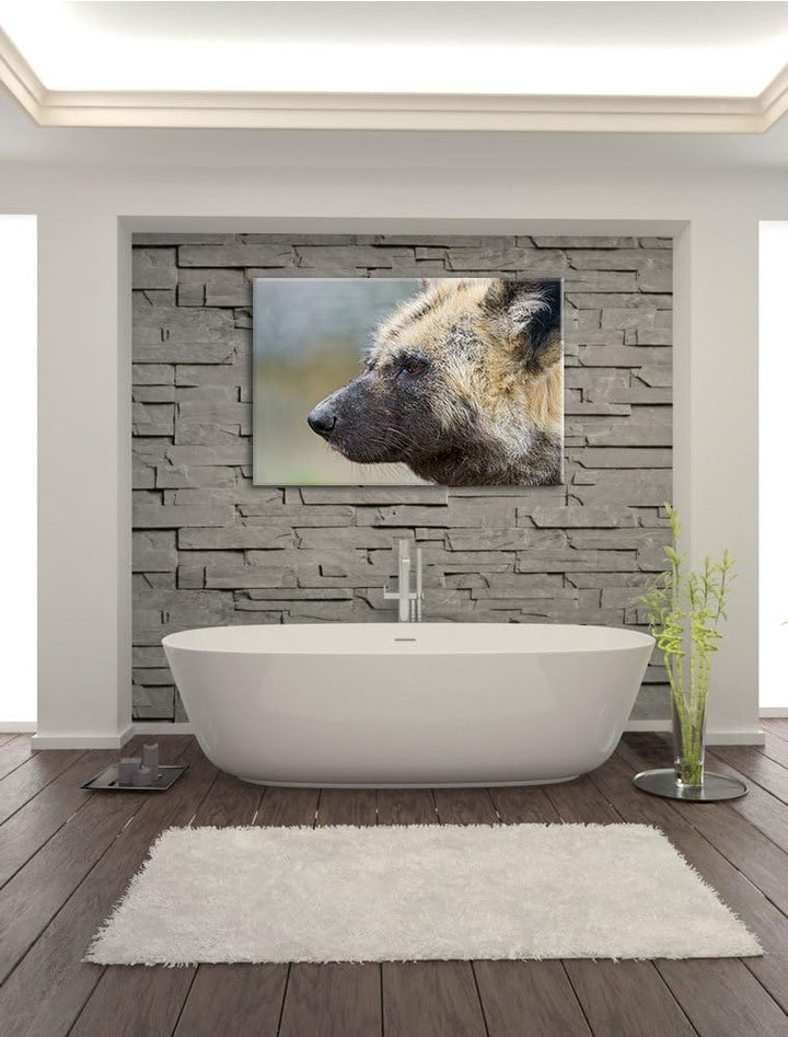 Pixxprint Hyäne im Seitenprofil auf Leinwand, XXL riesige Bilder fertig gerahmt mit Keilrahmen, Kuns