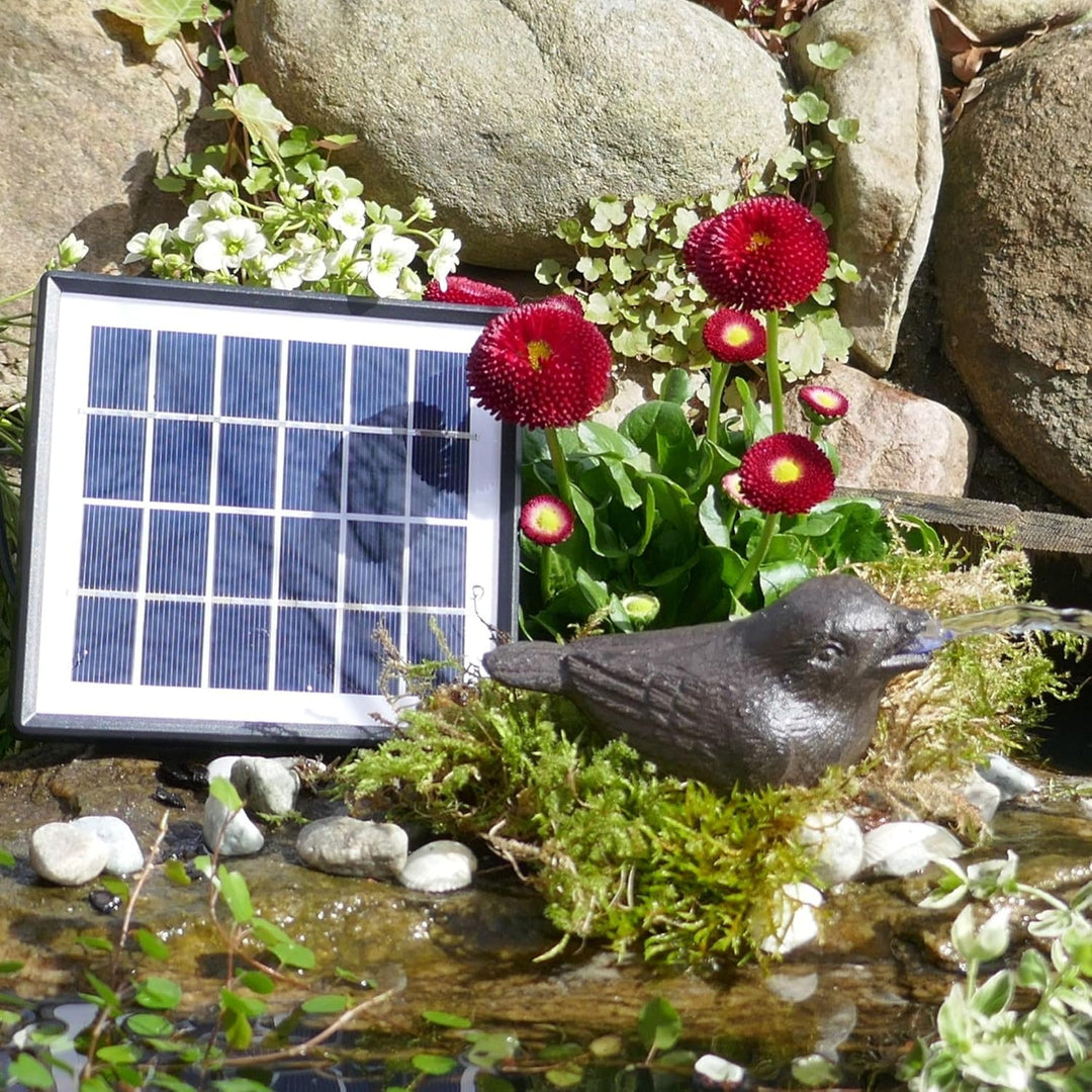 Storm's Gartenzaubereien Wasserspeier Spatz inkl.Solar- Pumpe Gusseisen