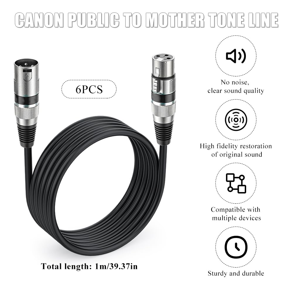 6 Stück XLR Mikrofonkabel, 1M 3 Pin Symmetrisches XLR Kabel DMX Mikrofon Anschlusskabel Stecker auf