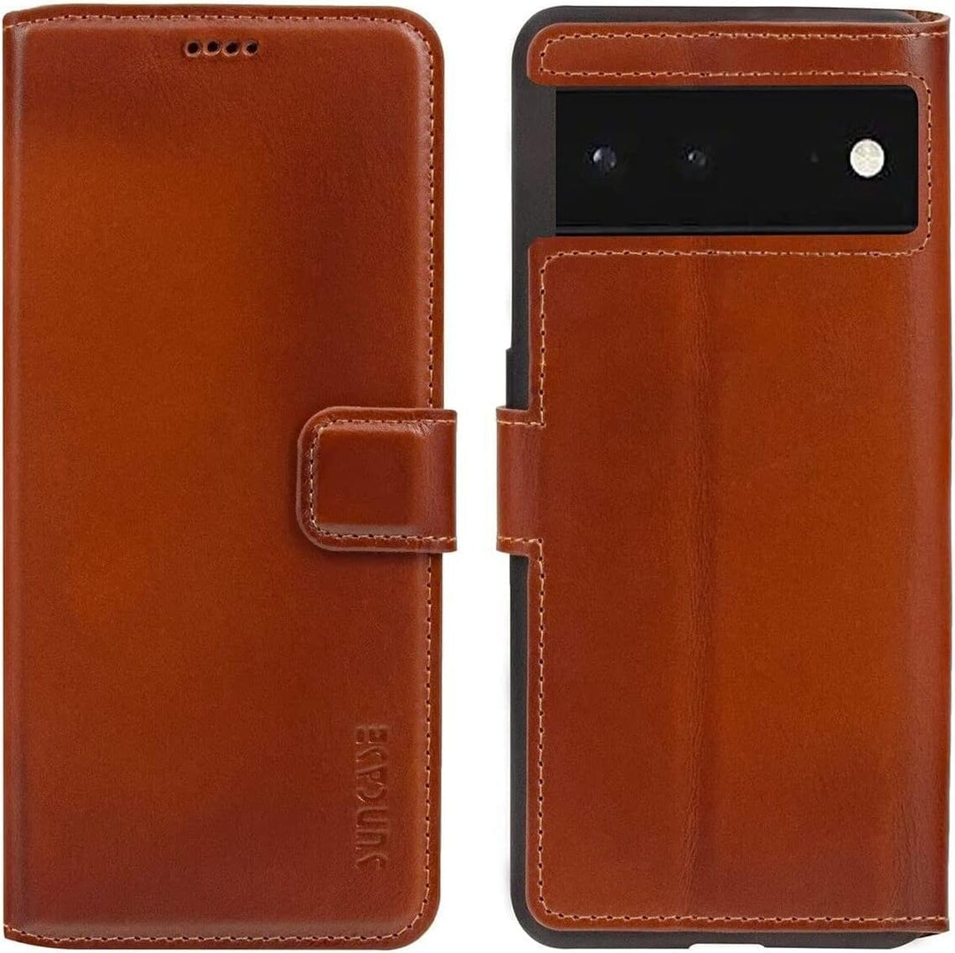 Suncase Book-Style Hülle kompatibel mit Google Pixel 7A 5G Leder Tasche (Slim-Fit) Lederhülle Handyt