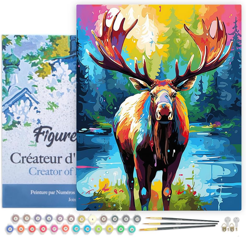 Figured'Art Malen Nach Zahlen Erwachsene Mit Rahmen Elch Farbenfroh Abstrakt - Paint by Numbers Bast