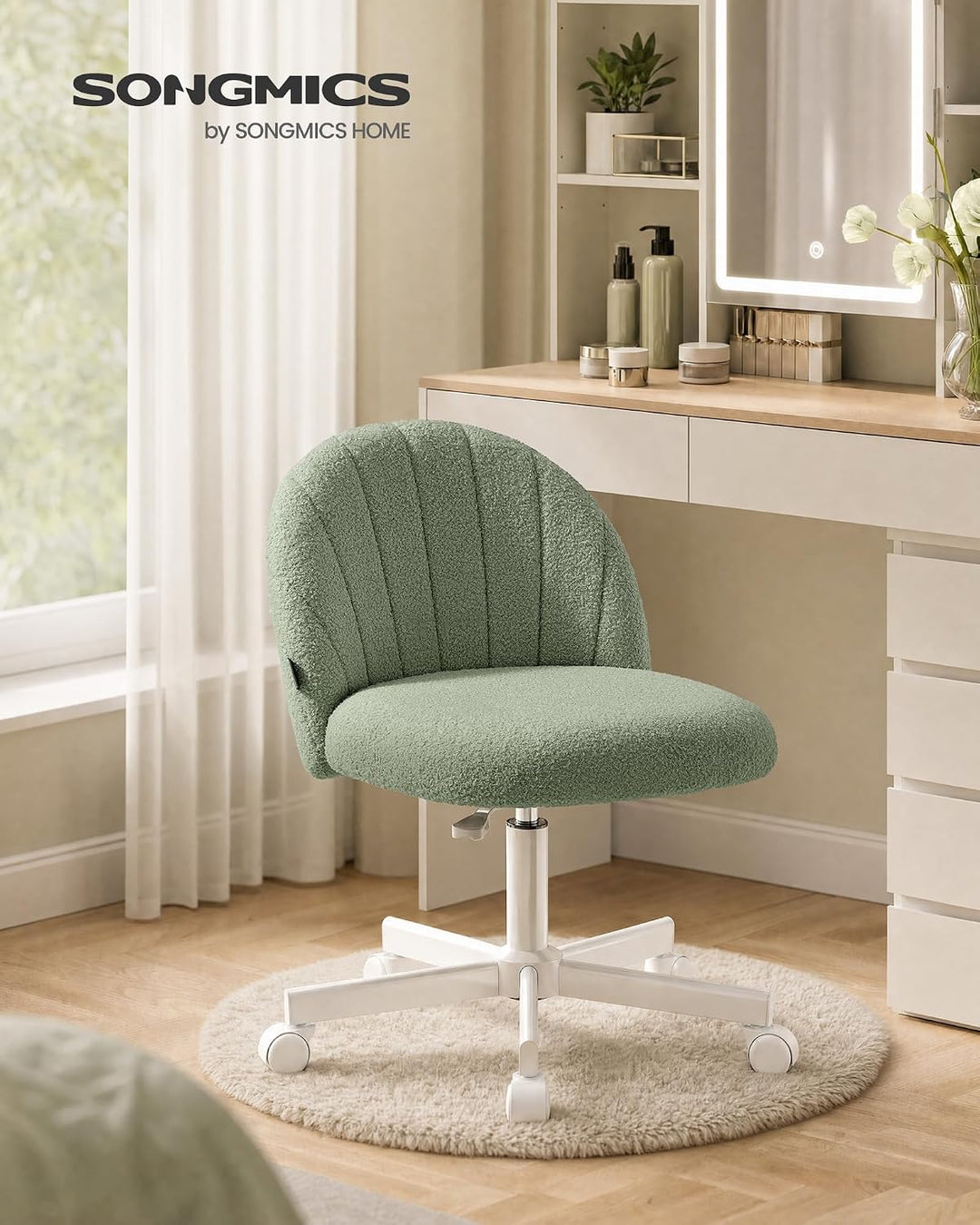 SONGMICS Homeoffice-Stuhl, Schminkstuhl aus Teddy-Fleece, Schreibtischstuhl, Schaumstoffpolsterung,