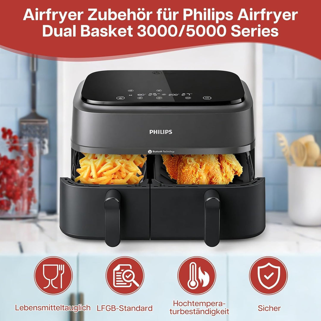 Airfryer Zubehör für Philips Dual Basket Airfryer 3000/5000 Serie 9L Food Grade Airfryer Silikonform
