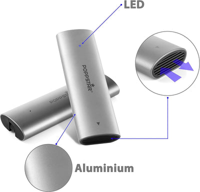 Poppstar M.2 NVMe SSD Gehäuse PCIe (USB-C, M-Key und B&M-Key / Modellgrösse 2230 / 2242 / 2260 / 228