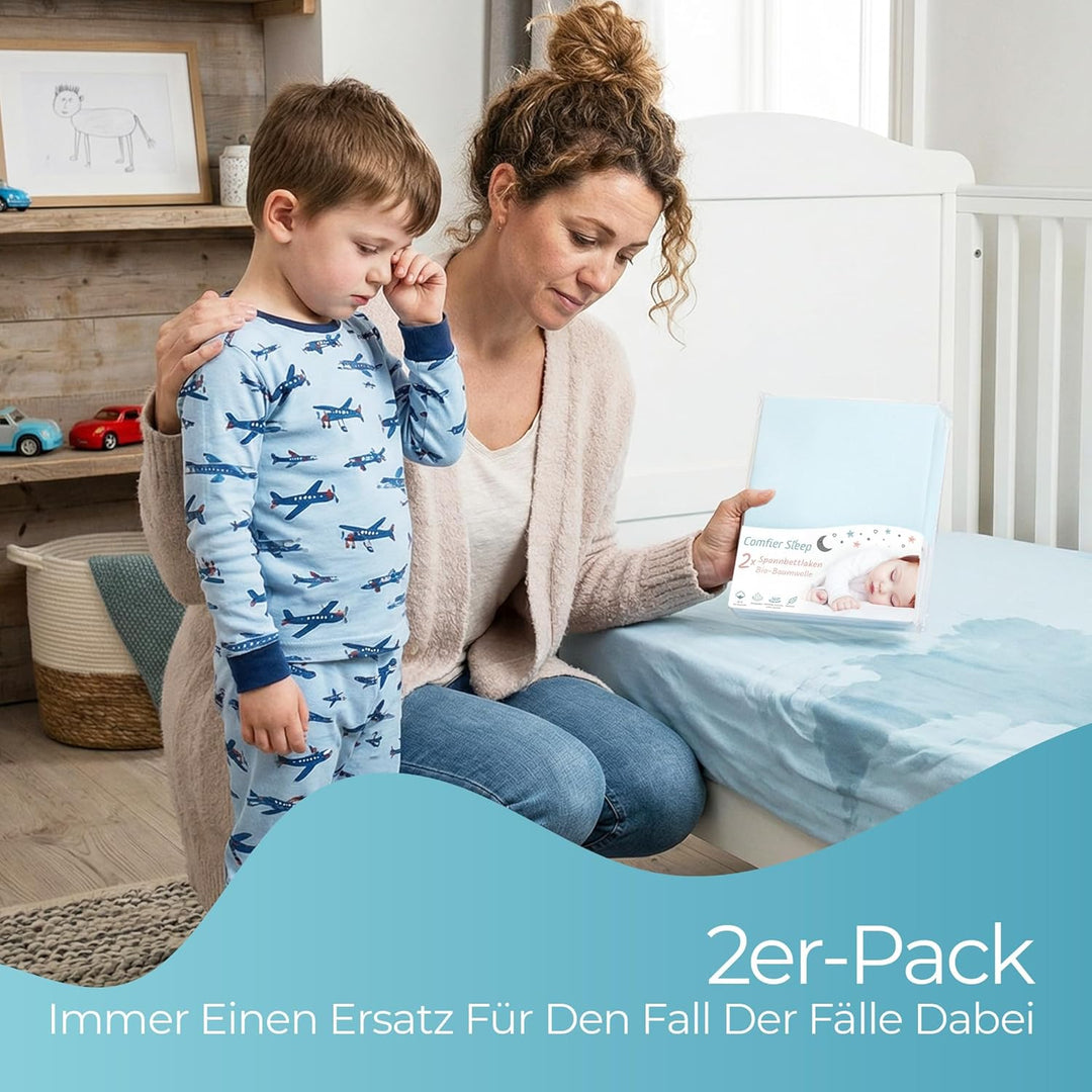 Spannbettlaken 70x140 aus 100% komplett natürlicher Bio-Baumwolle bettlaken 70 x 140 Baby in Blau Fa