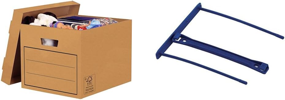 BANKERS BOX Aufbewahrungskarton mit Deckel, braun & Abheftbügel ProClip, Archivclip mit 100 mm Armlä