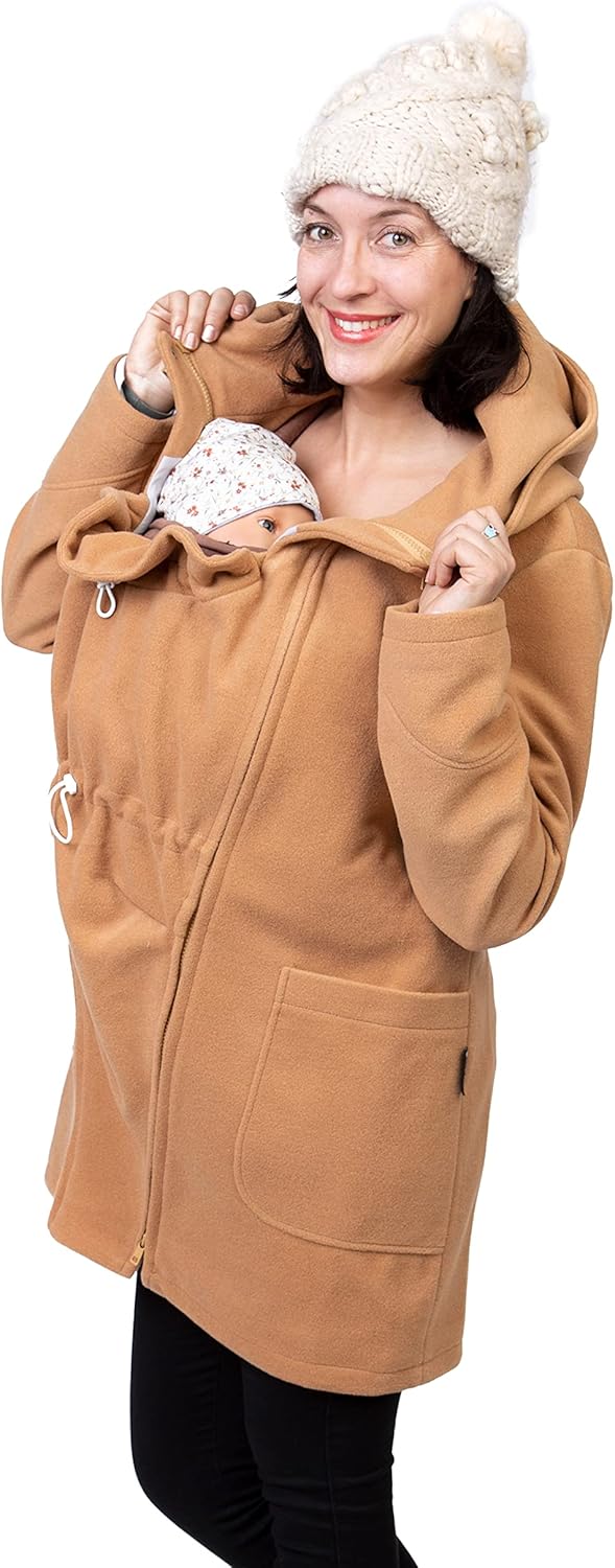 Viva la Mama - schicker Umstands- und Tragemantel für den Winter - VALENTIN L beige - vorn und hinte