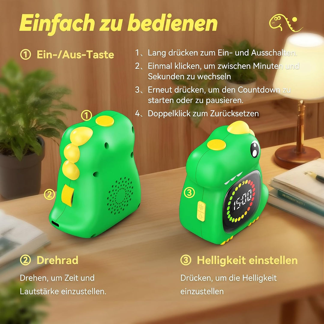 Dinosaurier Visueller Timer für Kinder, 99 Min USB Wiederaufladbar Grün, Grün