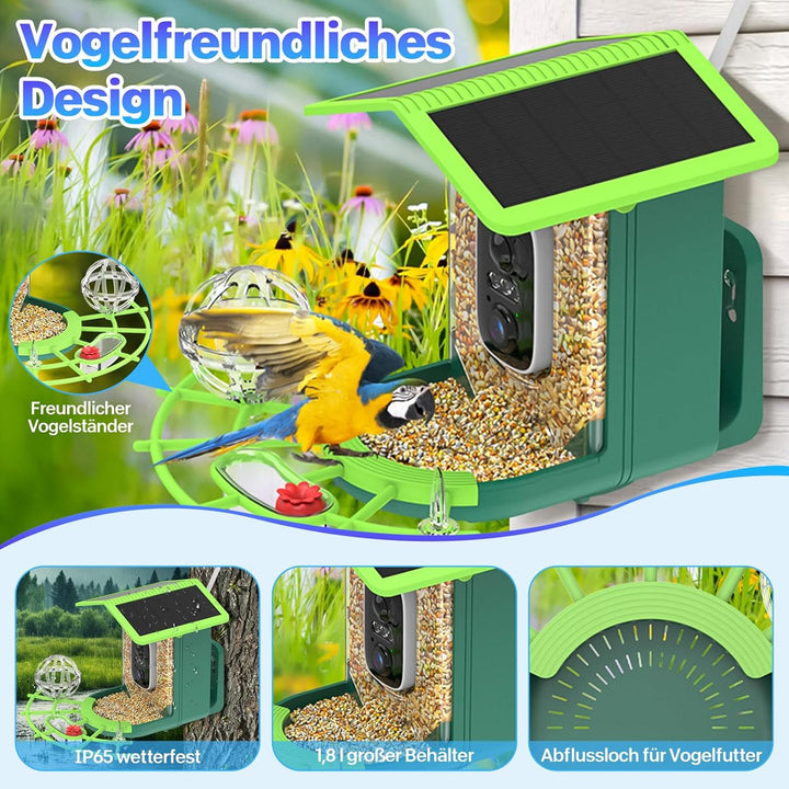 Vogelhaus mit Kamera Solar vogelhaus für den Aussenbereich, 4K mini vogelhaus Kamera, Wetterfest IP6