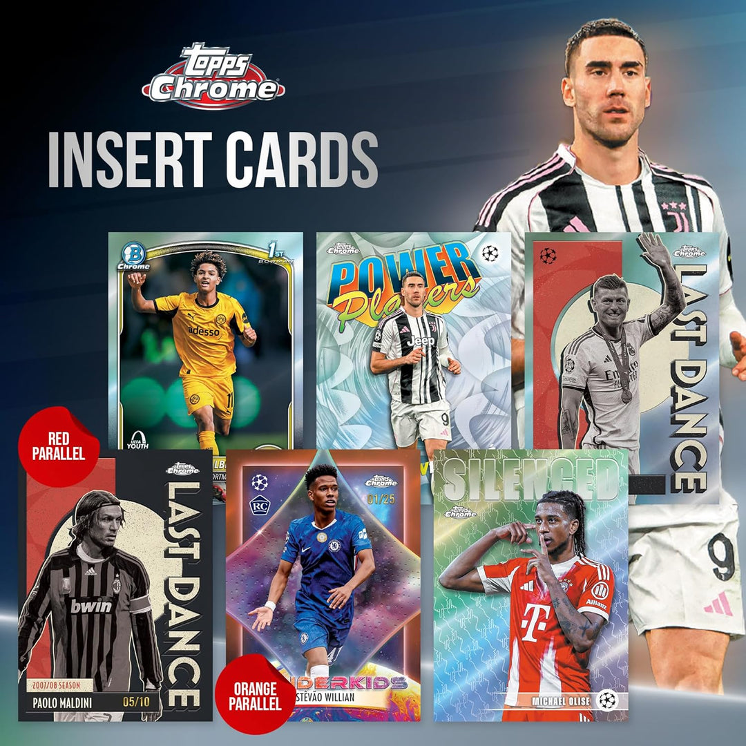2025-26 Topps Chrom UEFA Club-Wettbewerbe Fussball – Fabrikversiegelt – Mega-Box