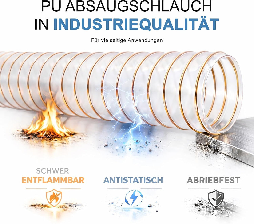 AWM PU Absaugschlauch PREMIUM 0,6 mm | Spiralschlauch antistatisch, schwer entflammbar | Späneschlau