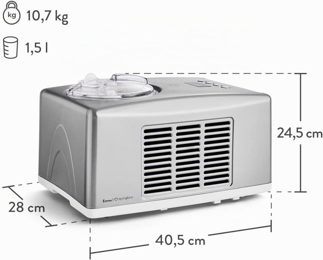 SPRINGLANE Eismaschine Emma 1,5 L mit selbstkühlendem Kompressor 150 W, aus Edelstahl mit entnehmbar