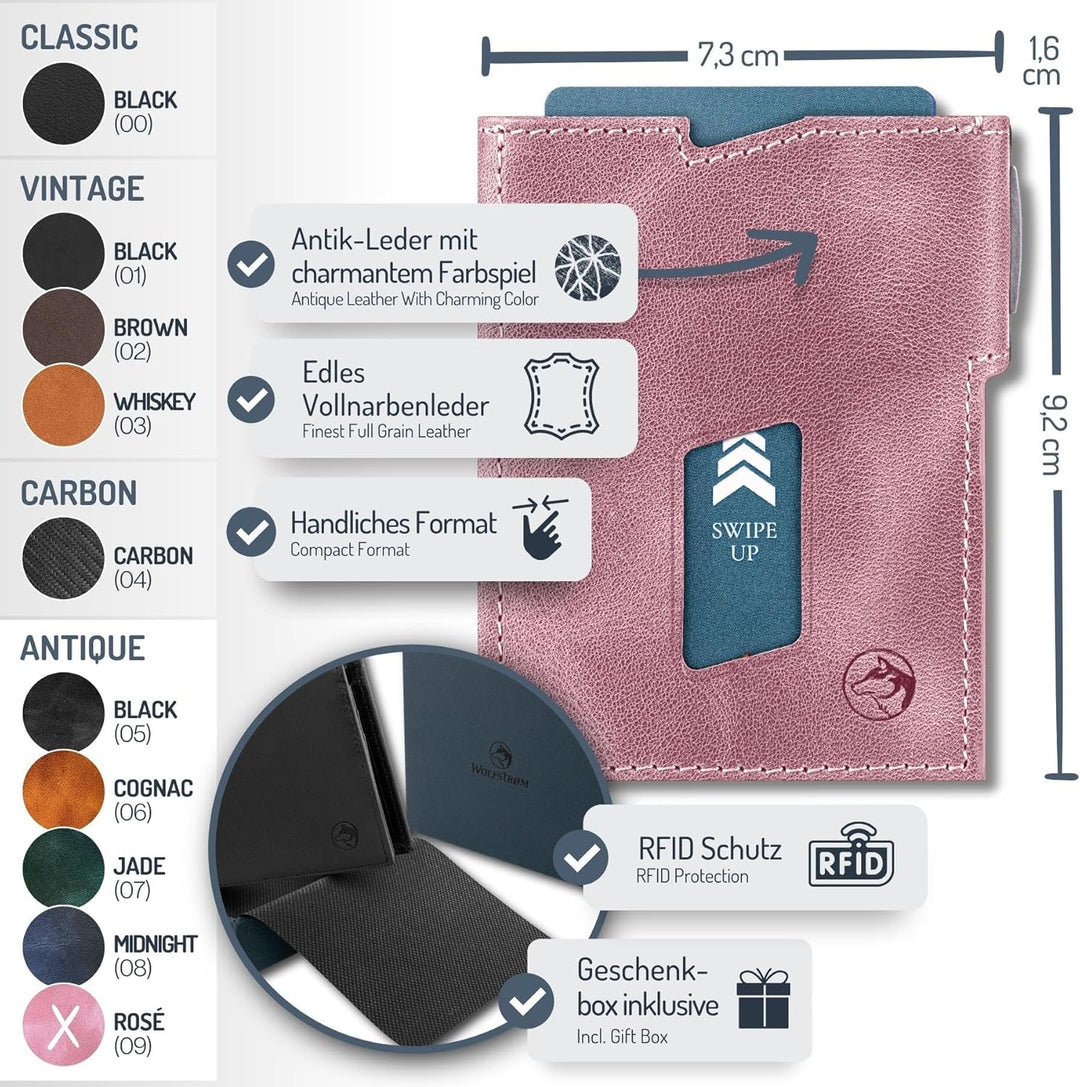 Wolfstrøm Slim Wallet mit Münzfach 'Ludvig' I 7+1 Karten Mini Geldbörse Herren klein, RFID Blocker I