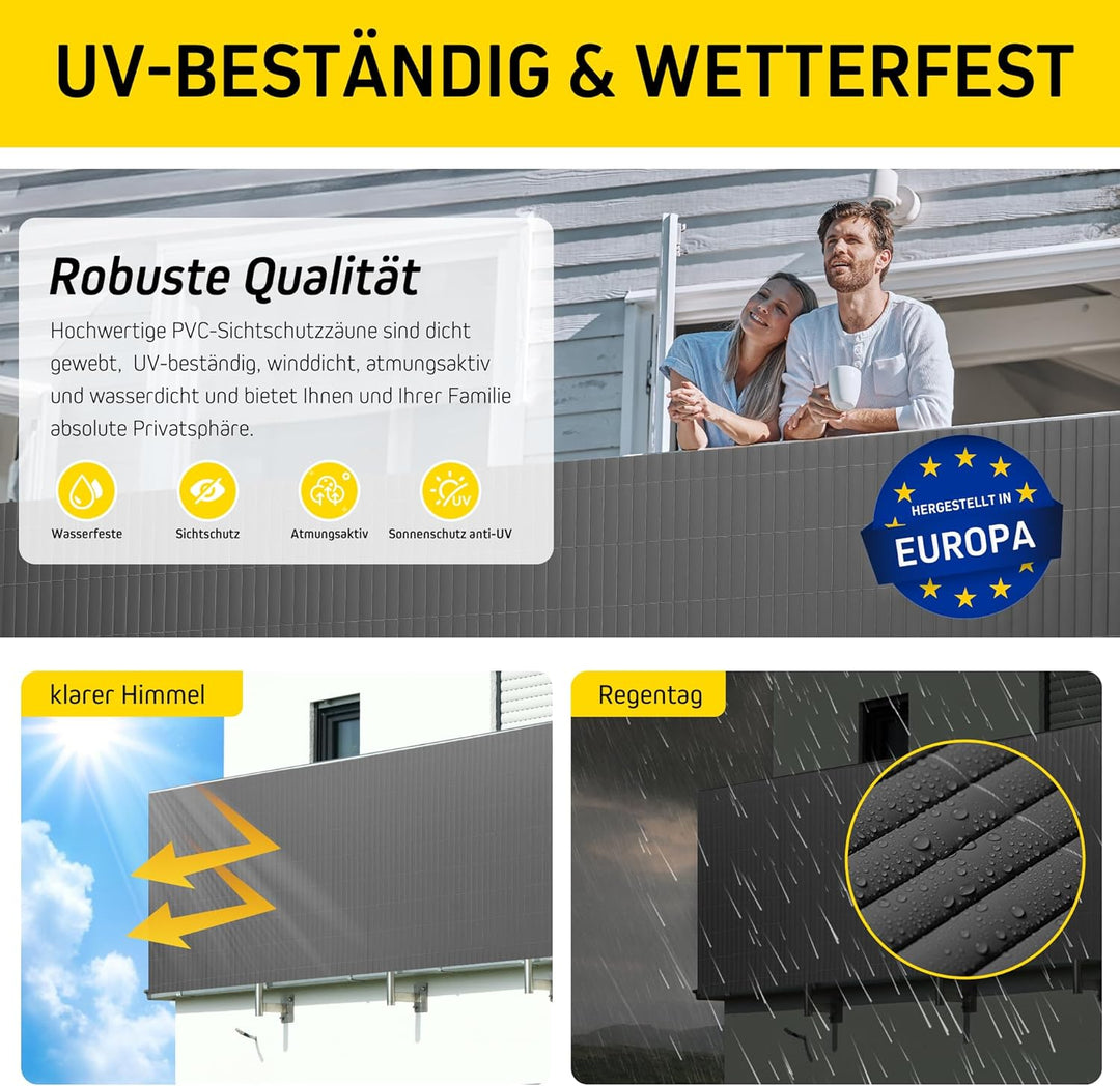 jarolift PVC Sichtschutzmatte Balkon Sichtschutz Wetterfest für Garten Terrasse, Sichtschutzzaun Bal
