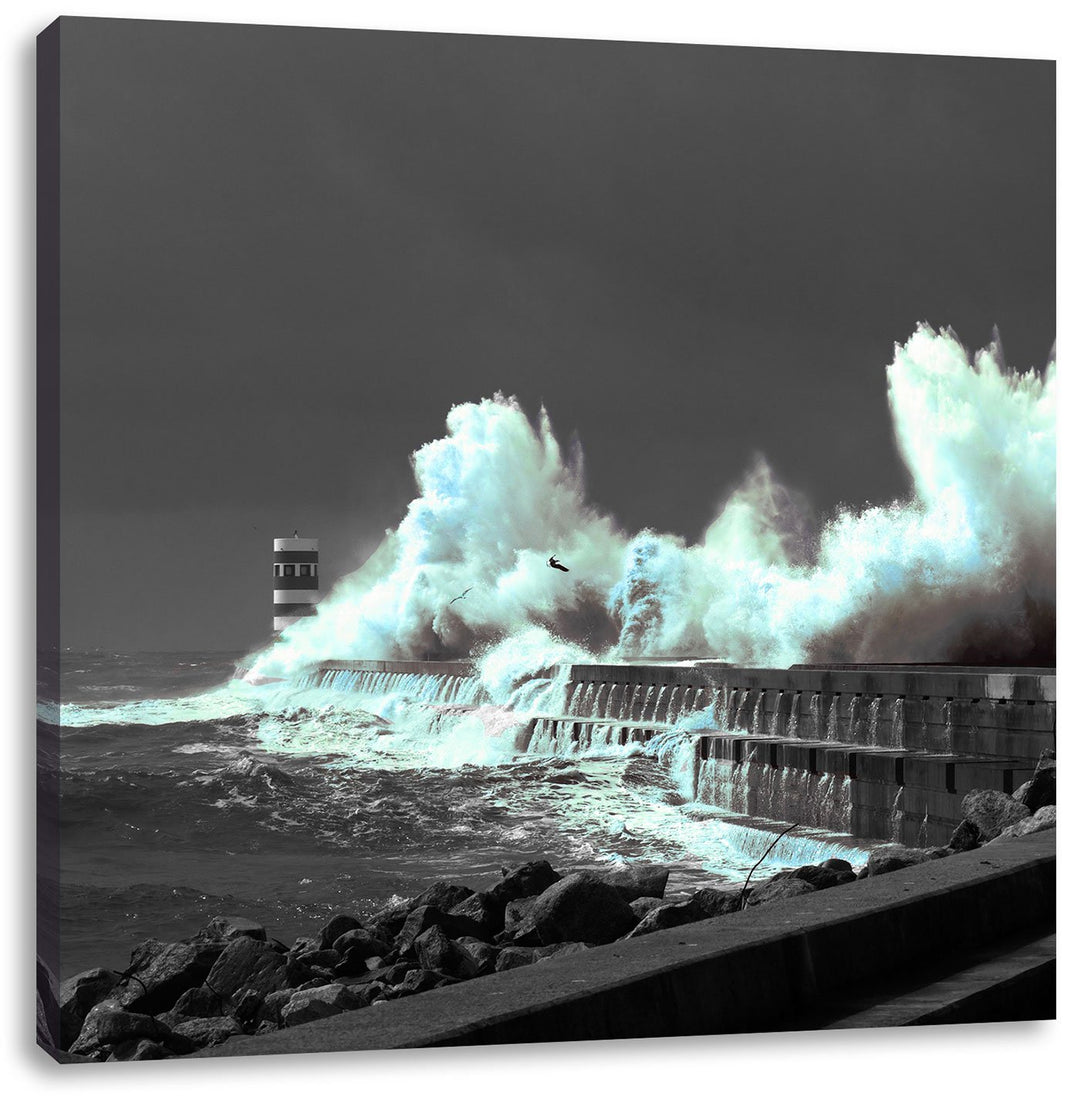 Pixxprint unruhiges Meer und hohe Wellen als Leinwandbild/Grösse: 70x70 cm/Wandbild/Kunstdruck/ferti