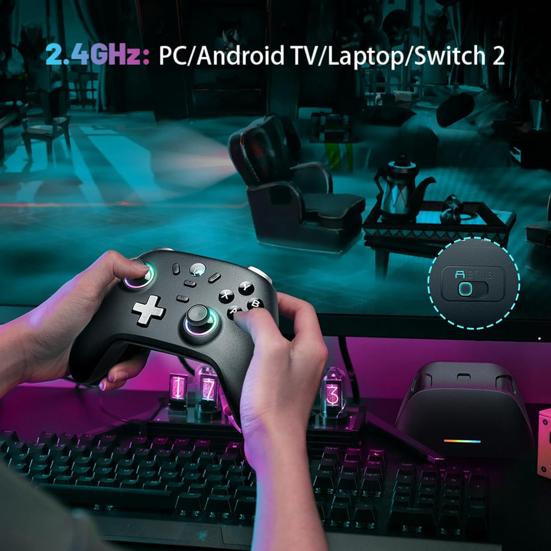 ECHTPower PC Controller, Wireless Gaming Controller PC mit Ladestation, Hall Joystick/1000HZ/2.4G, T