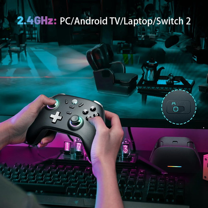 ECHTPower PC Controller, Wireless Gaming Controller PC mit Ladestation, Hall Joystick/1000HZ/2.4G, T