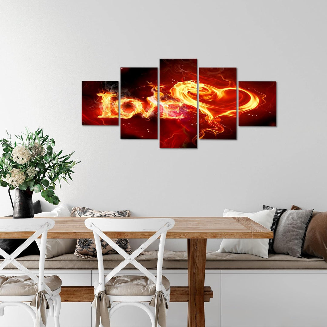 Runa Art Wandbilder Abstrakt Feuer Love 5 Teilig Bild auf Vlies Leinwand Deko Wohnzimmer Schlafzimme