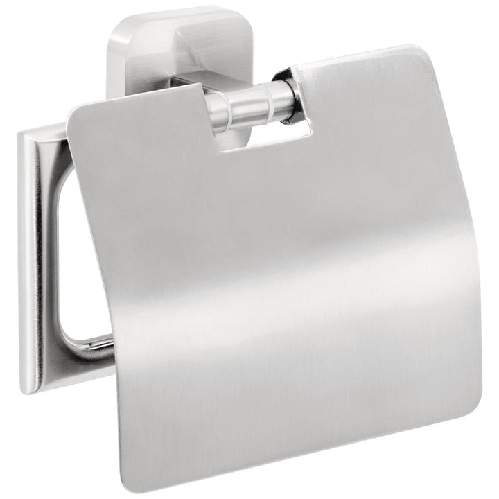 tesa ESTEETIC Toilettenpapierhalter mit Deckel, verchromt - zur Wandbefestigung ohne Bohren, inkl. K