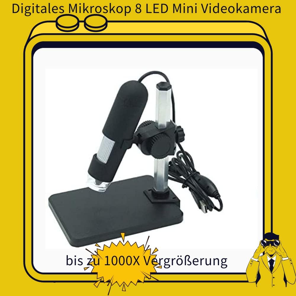 I38CS Digitales Mikroskop mit 1000x Vergrösserung, 8 LED, 2MP USB Mini Videokamera, Endoskop Lupe mi