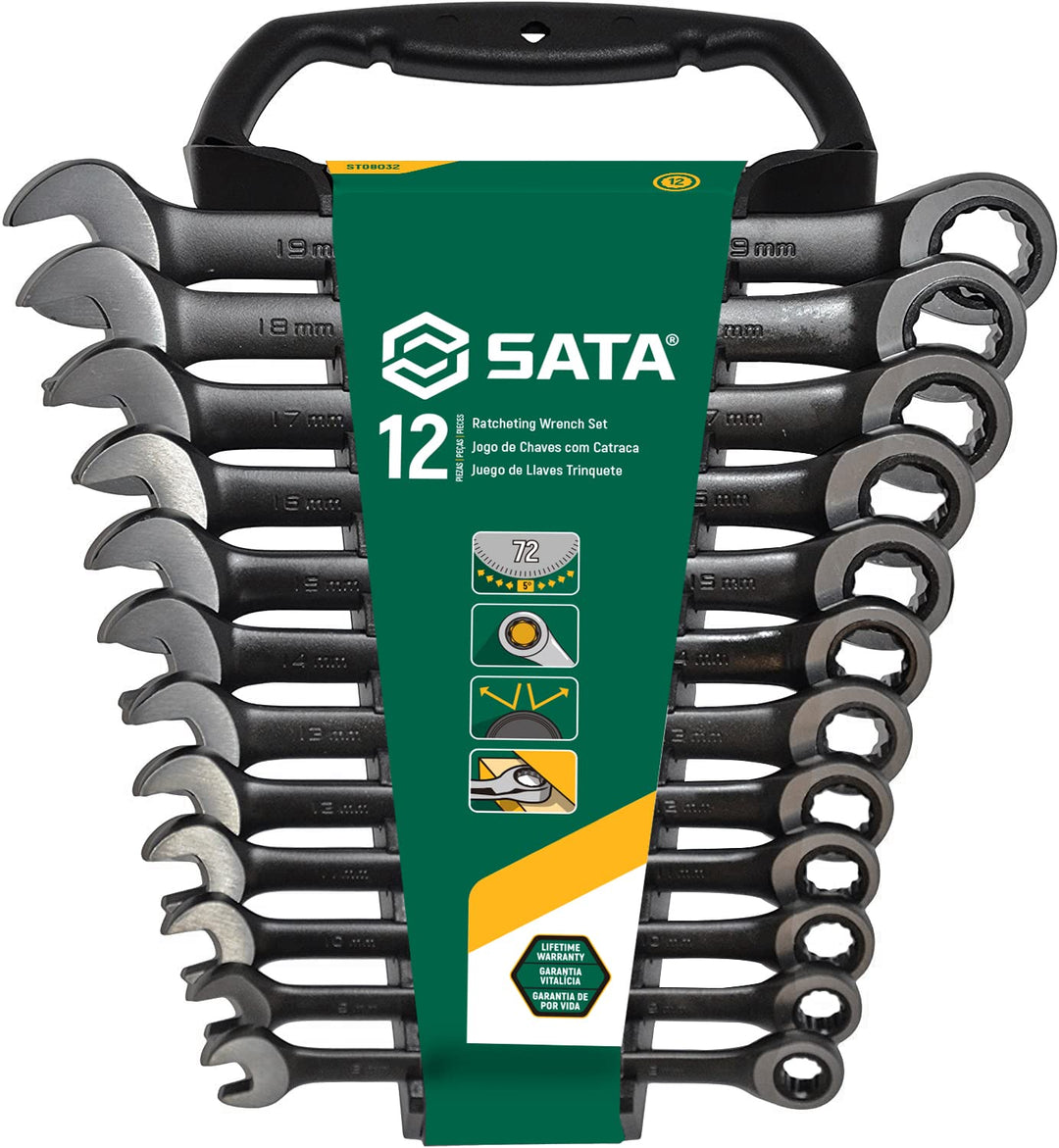 SATA Ratschenschlüssel-Set, metrisch, Schwarz, 12-teilig