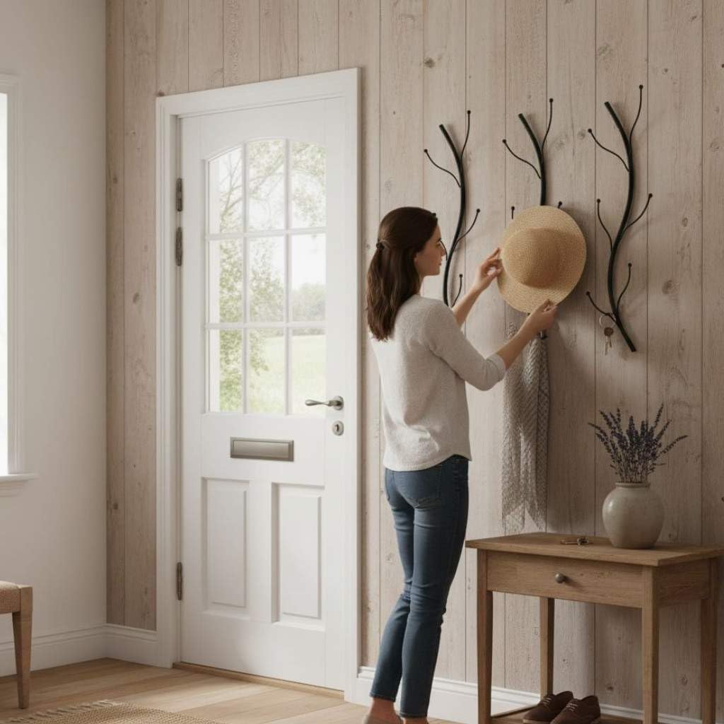 DanDiBo Wandgarderobe Schwarz Metall 3er Set Flora Garderobe Wand 93861 Garderobenhaken Flurgarderob