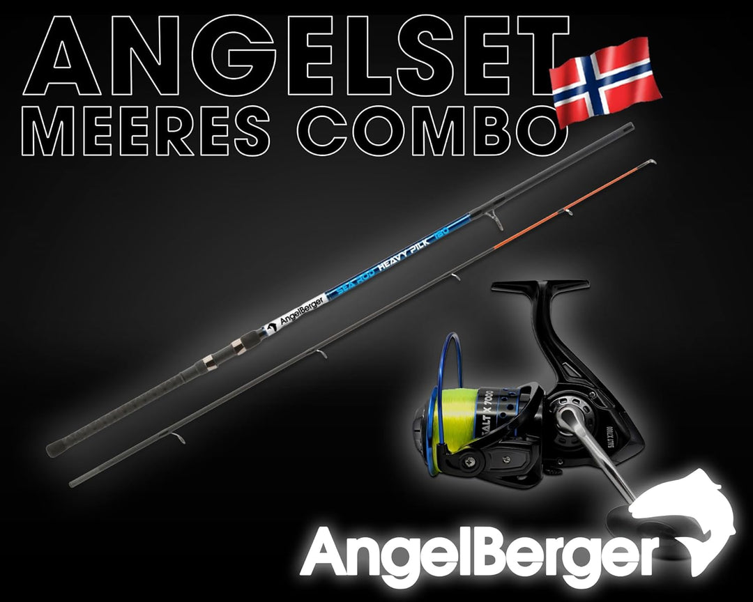 Angel Berger Meerescombo Angelset Norwegen Pilkset Pilkrute mit Stationärrolle Meeresangeln Norway M