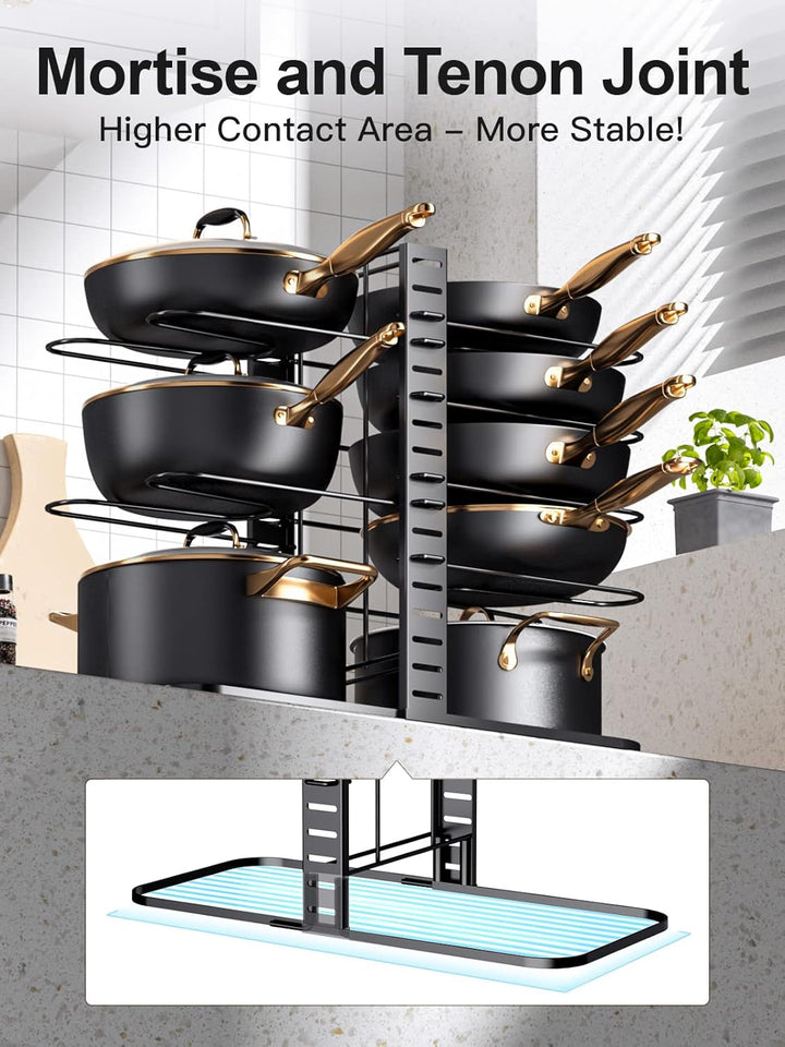 MUDEELA Topf-Organizer, 8 Ebenen verstellbar & extra stabil (38cm Höhe) - Für Küchenschränke und Sch