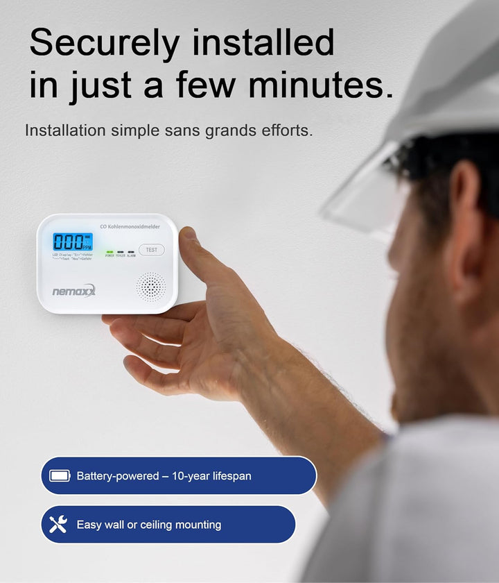 CO Melder Kohlenmonoxid Gasmelder Gaswarner Rauchmelder Nemaxx nach DIN EN50291