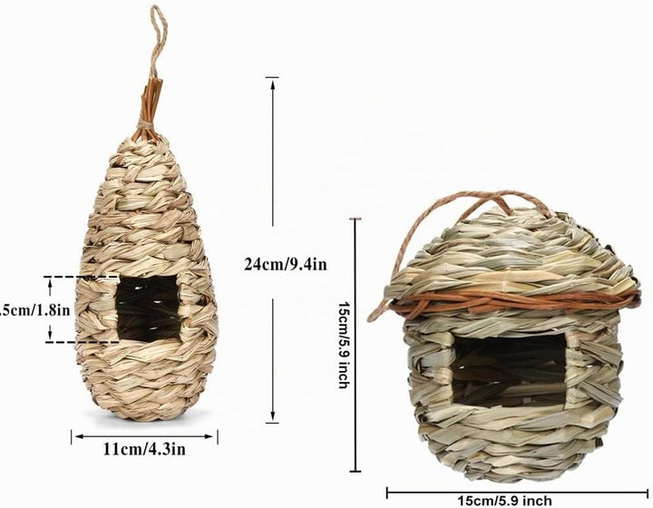 2 Stück Gras Bird Nest, Vogelhaus Vogelnest, Handgewebte Vogelhäuser, Kolibri-Haus für Draussen Aufh