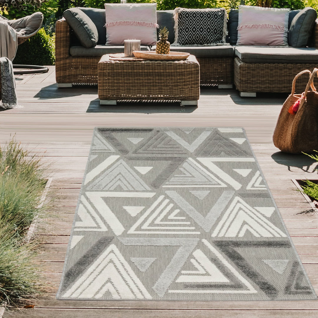 Teppich-Traum Sisal In- & Outdoor Teppich modernes 3D Dreiecksmuster abstrakt Creme grau Grösse 80x1
