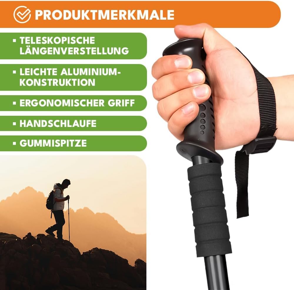 Nordic Walking Stöcke aus Aluminium, Teleskopische Wanderstöcke Verstellbar 64-134 cm, Leichte Walki