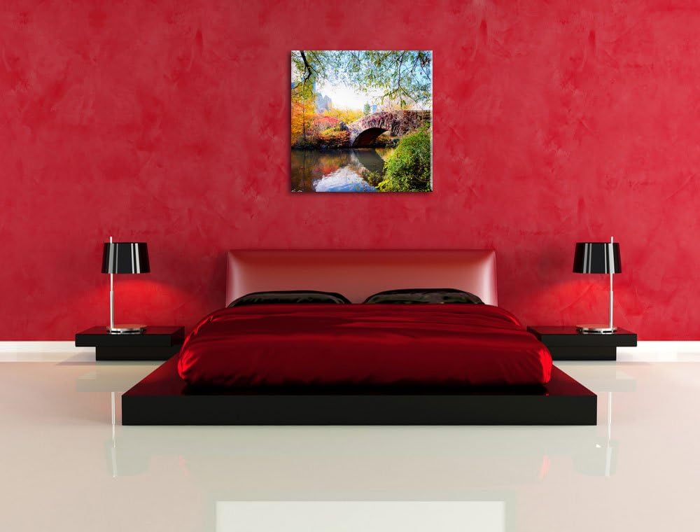 Brücke im Central Park, Format: 70x70 auf Leinwand, XXL riesige Bilder fertig gerahmt mit Keilrahmen