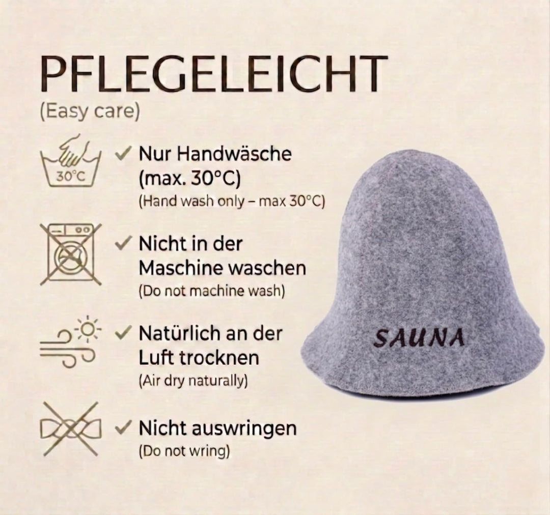 Saunahut Wolle mit Stickerei für Damen und Herren, Wellness Mütze Premium Qualität (DE/NL/SE/PL, Num