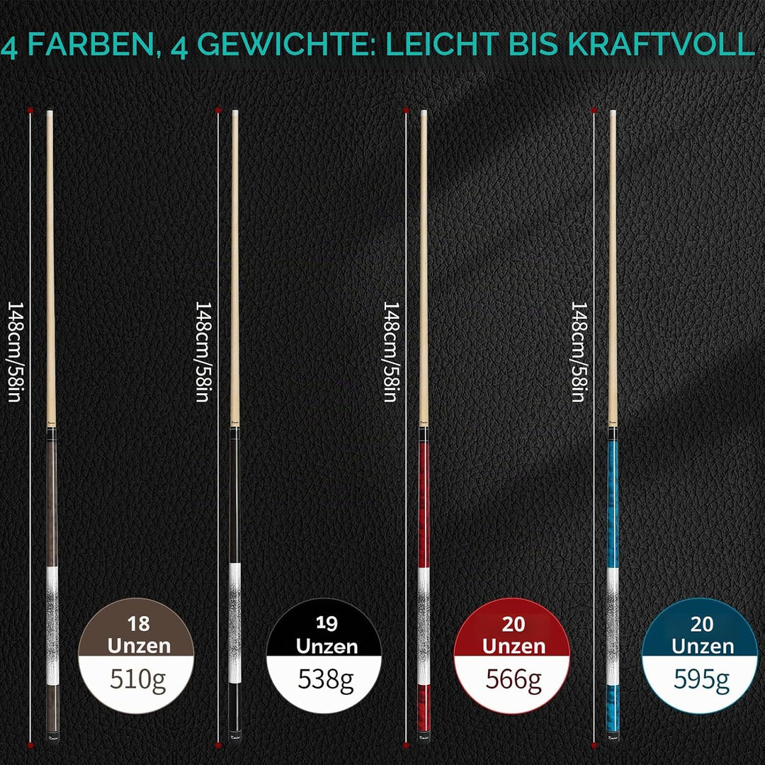 Kmise Professioneller Billardqueue mit geringer Ablenkung, 147 cm, kanadisches Hartahornholz, 13 mm