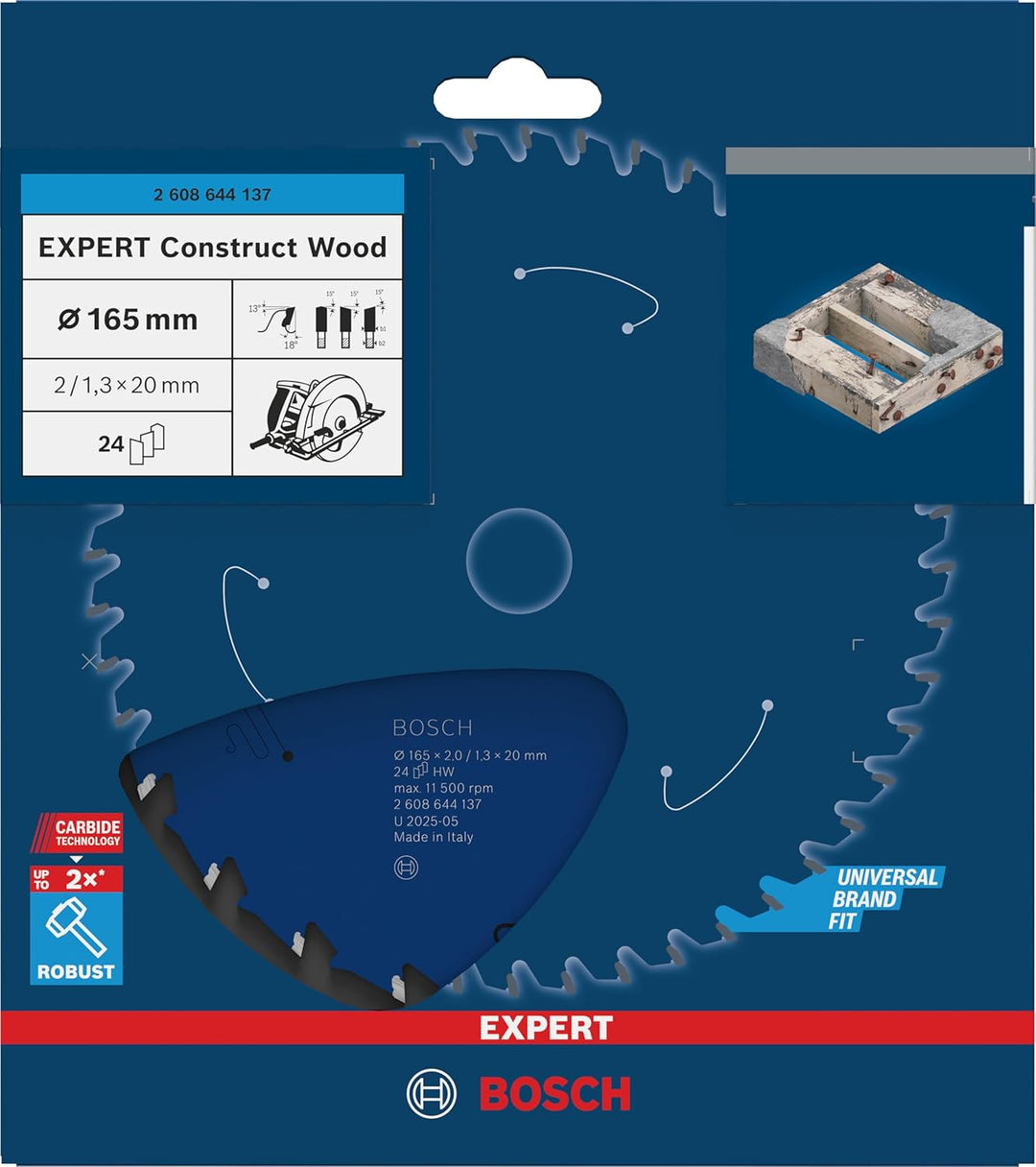 Bosch Professional 1x Kreissägeblatt Expert for Construct Wood (Holz, Sägeblatt Ø 165 x 20 mm, 24 Zä