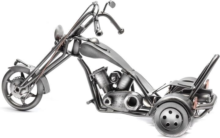 STEEMO Metallkunst Deko-Motorrad: Trike Chopper-Bike, Bürodeko, Stahl, Grau, 29x12x14 cm - Echte Han