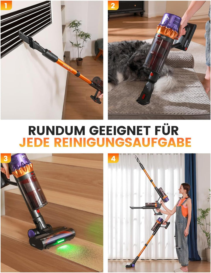 AlloyMove Akku Staubsauger, 50000Pa/550W/80Mins Staubsauger Kabellos mit LED Display und Anti Tangle