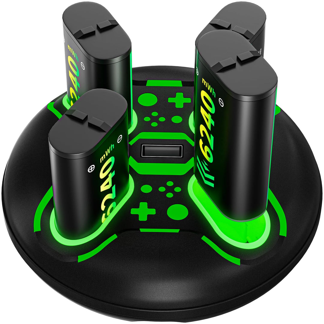 für Xbox Controller Charger mit 4x6240mWh Akkus, Schnellladestation mit LED-Anzeige, Kompatibel mit