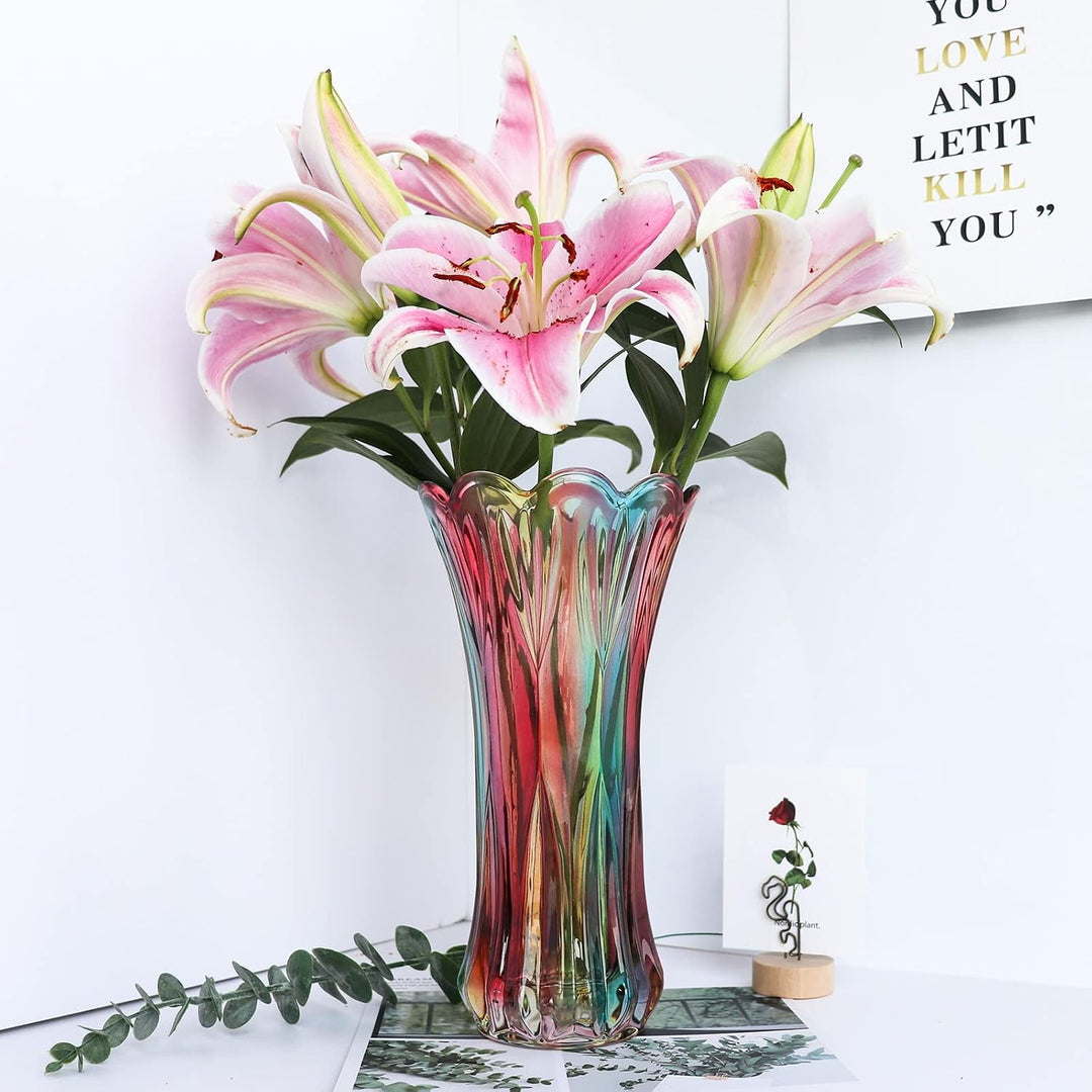 Kristallglas-Blumenvase, Regenbogenfarbene Glasvase, Pflanzenbehälter, dekorative Vase für Zuhause,