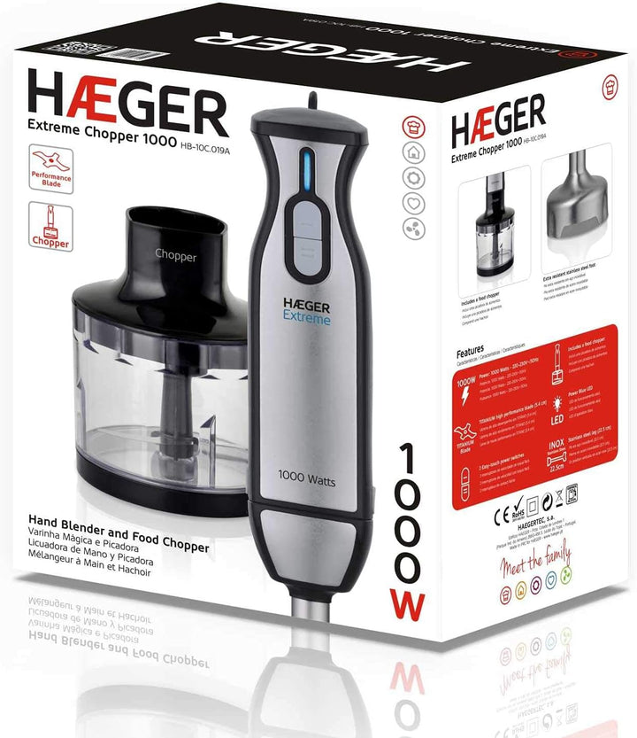 Batidora HAEGER Extreme Zerkleinerer 1000 W – 2 Interruptores Toque FÃcil/Suave – Eje DESMONTABLE –