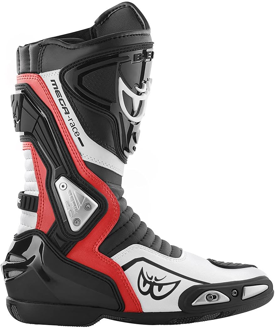 Berik Donington Motorradstiefel, schwarz/weiss/rot, 48 | Atmungsaktiv Schwarz Weiss Rot 48 EU, Schwa