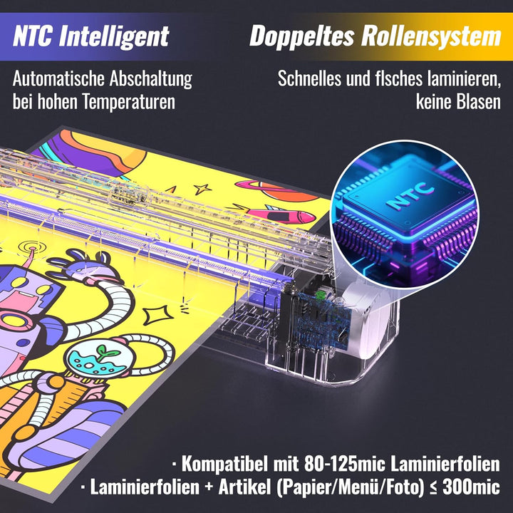 Laminiergerät A3 für A3 A4 A5 A6 A7 mit 50 Laminierfolien, Heiss und Kalt Laminiermaschinen mit Papi