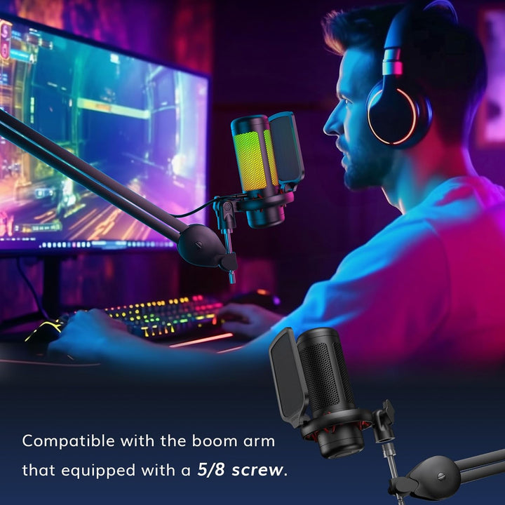 TONOR Gaming Mikrofon PC, USB Microphone für Computer PS4/5, Kondensatormikro mit RGB-Modi & Helligk