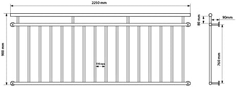 ECD Germany Französischer Balkon 90 x 225 cm mit 16 Füllstäben, Weiss matt & rau, Stahl pulverbeschi