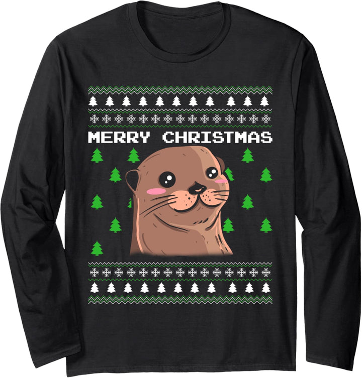 Ugly Christmas Otter Sweater Kostüm Christmas Santa Claus Langarmshirt